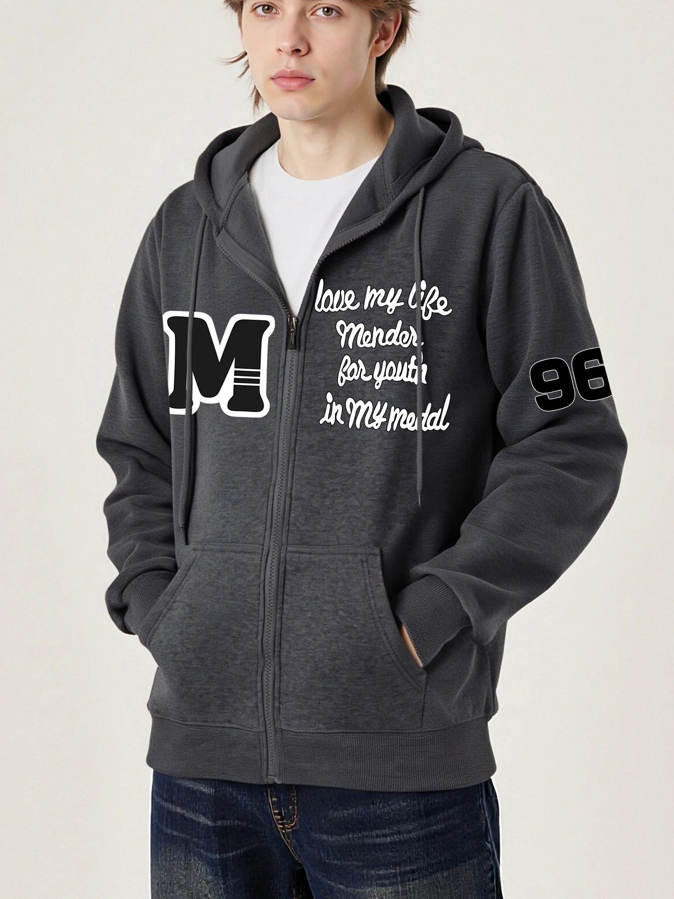 

Art Letter M And No.96 Print Men Zipper Hoodie Harajuku Fleece Warm Hoody Fashion Sweatshirt Vintage Unisex Loose Long Sleeve