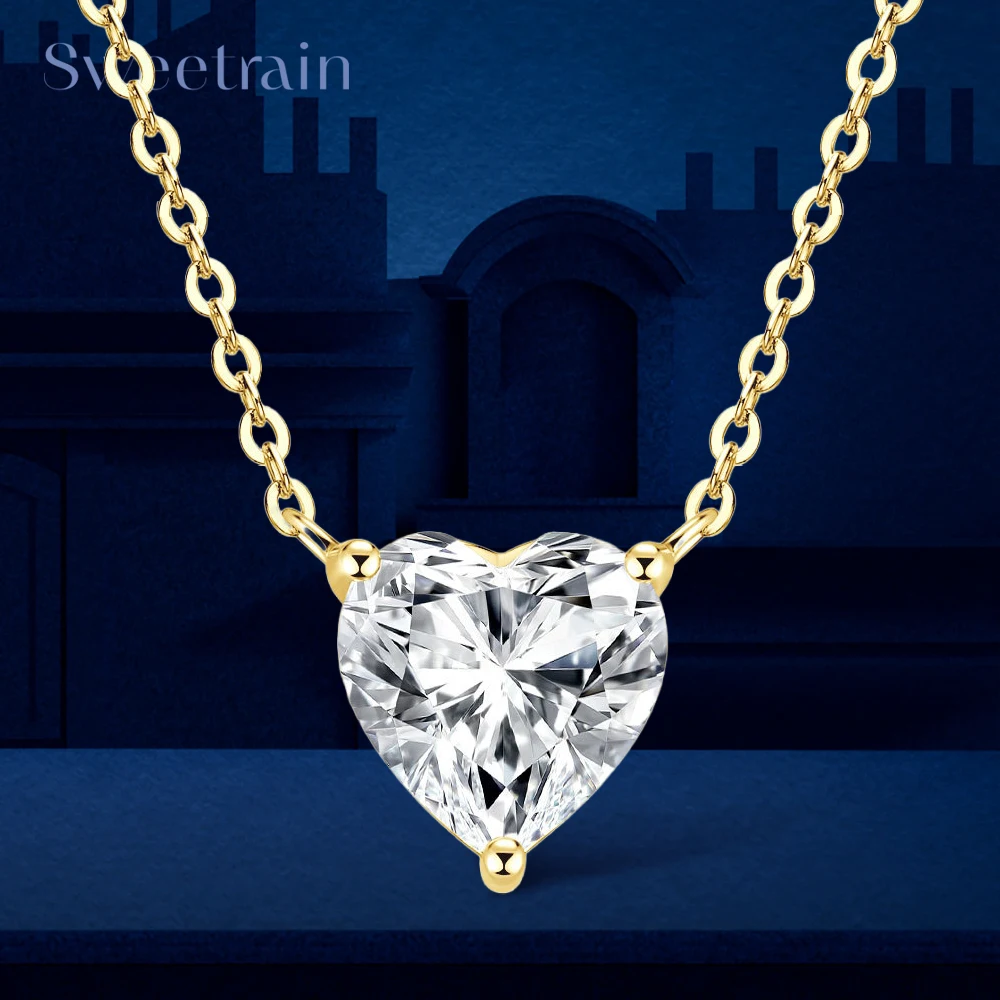 Certified 0.5-2CT Heart Cut Moissanite Pendant Necklaces for Woman S925 Silver Plated 14k Gold Solitaire Lab Diamond Neckchain