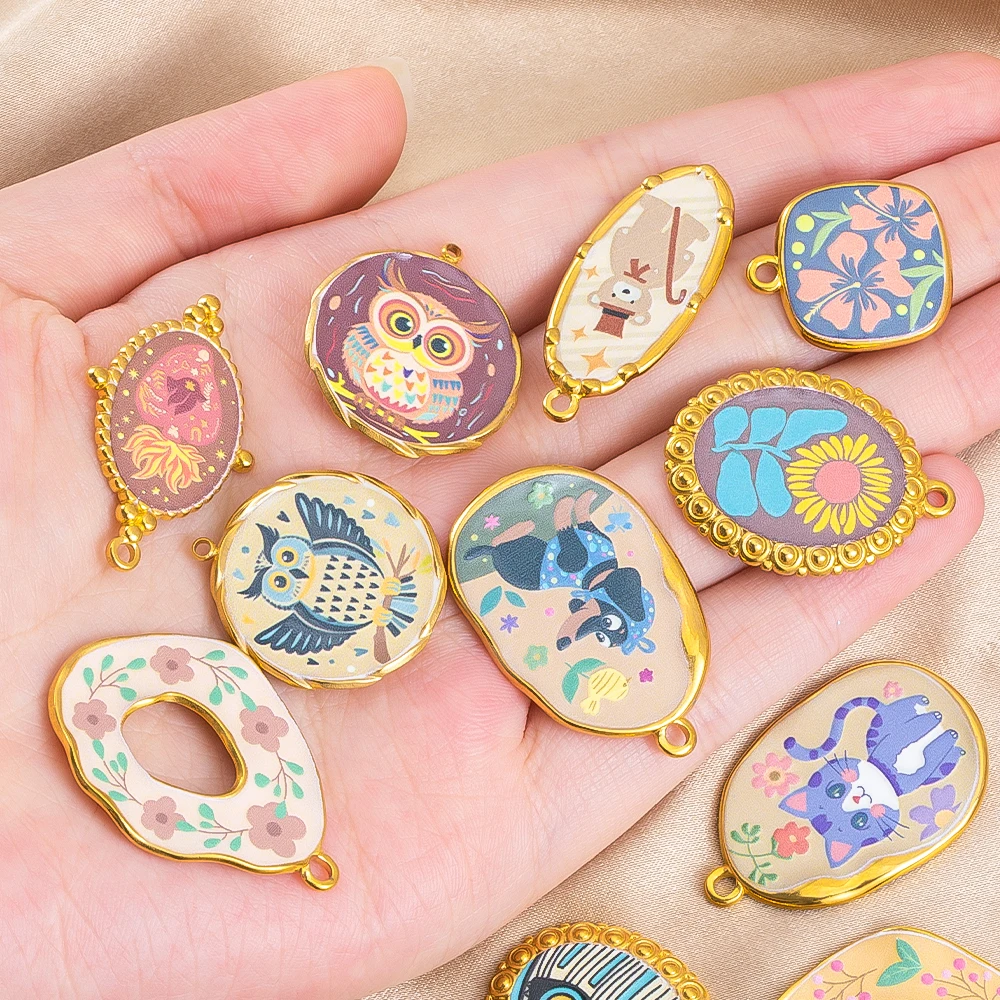 2 قطعة/الوحدة عالية الجودة الفولاذ المقاوم للصدأ المعلقات لطيف الكرتون زهرة البومة الحلزون المعلقات سحر DIY بها بنفسك صنع المجوهرات اكسسوارات