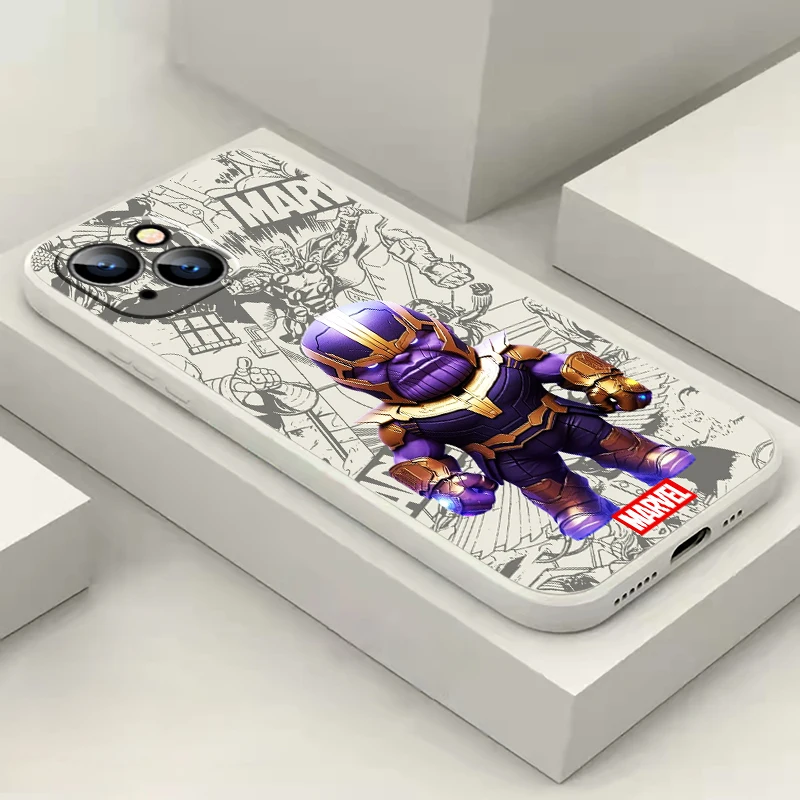 Capa de telefone de silicone líquido para iPhone 15, 14, 13, 12, 11 Pro Max, 13 Mini, 6, 7, 8 Plus, Marvel Thanos Loki