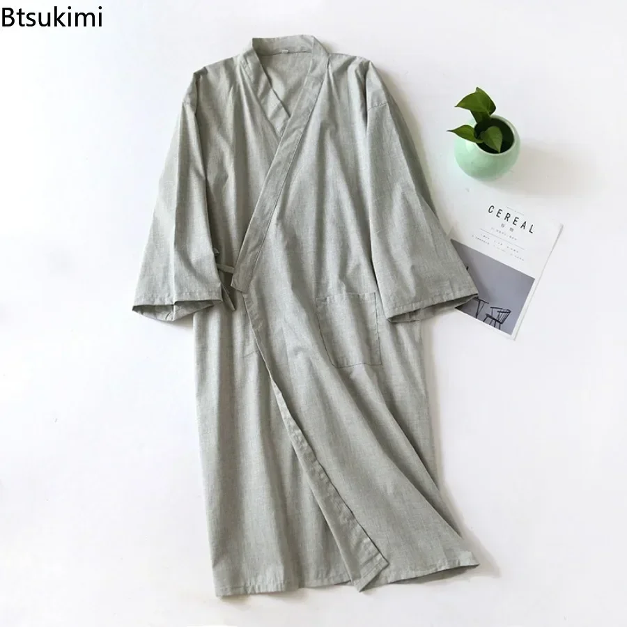 2026 Men's Casual 100% Cotton Double Gauze Couple Bathrobe Dress Thin Nightgown Mens Robes Sleepwear Dressing Gown Kimono Robe