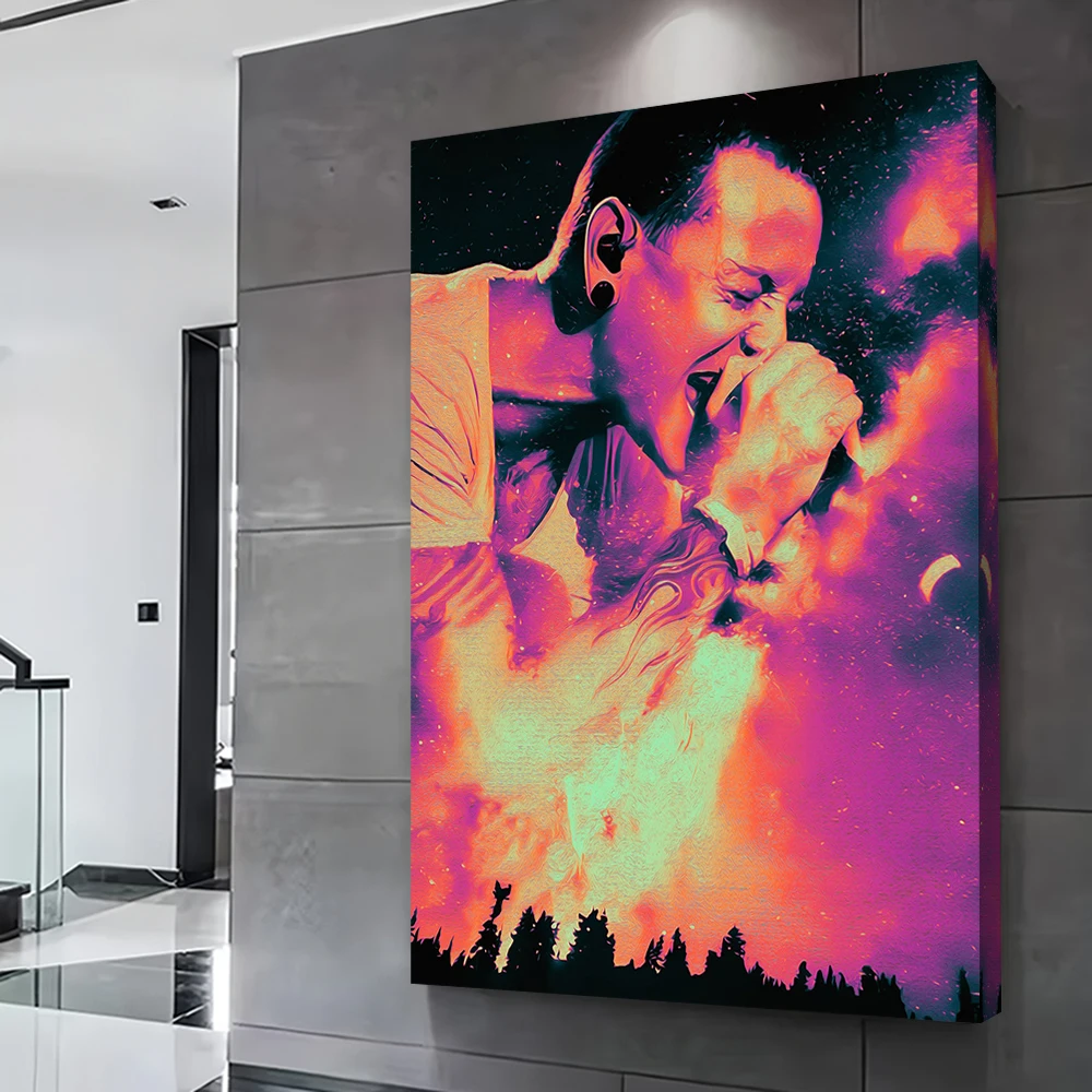 Chester Bennington Singing With Fire Printed Poster Customizable Pictures Wall Art Canvas Painting Gift for Wand Deko Decor Room