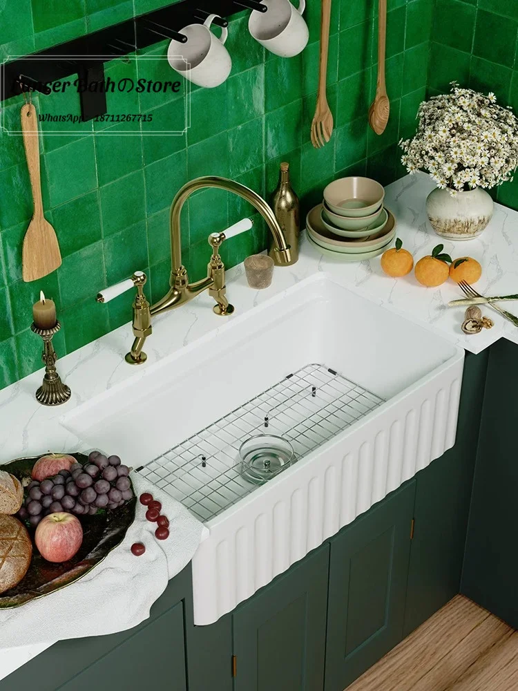 Oversized Deep Single Bowl Semi Recessed Front Apron Ceramic Sink Anti-splash Oil-proof Design For Daily Family Cooking Cleaning