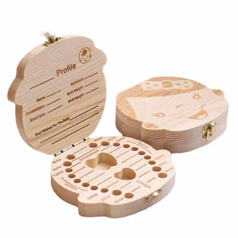 Kids Tooth Wood Box Organizer Deciduous Teeth Collecting Teeth Umbilical Cord Box Baby Keepsakes Wooden Baby Teeth Storage Box