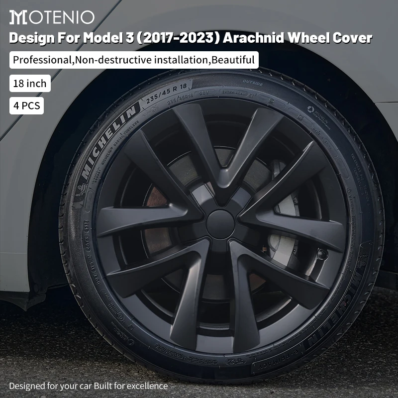 Design For Tesla Model 3 (2017-2023) 18 Inch Arachnid Style Wheel Cover Hubcaps Set of 4 (Not Compatible with Model 3 Highland)