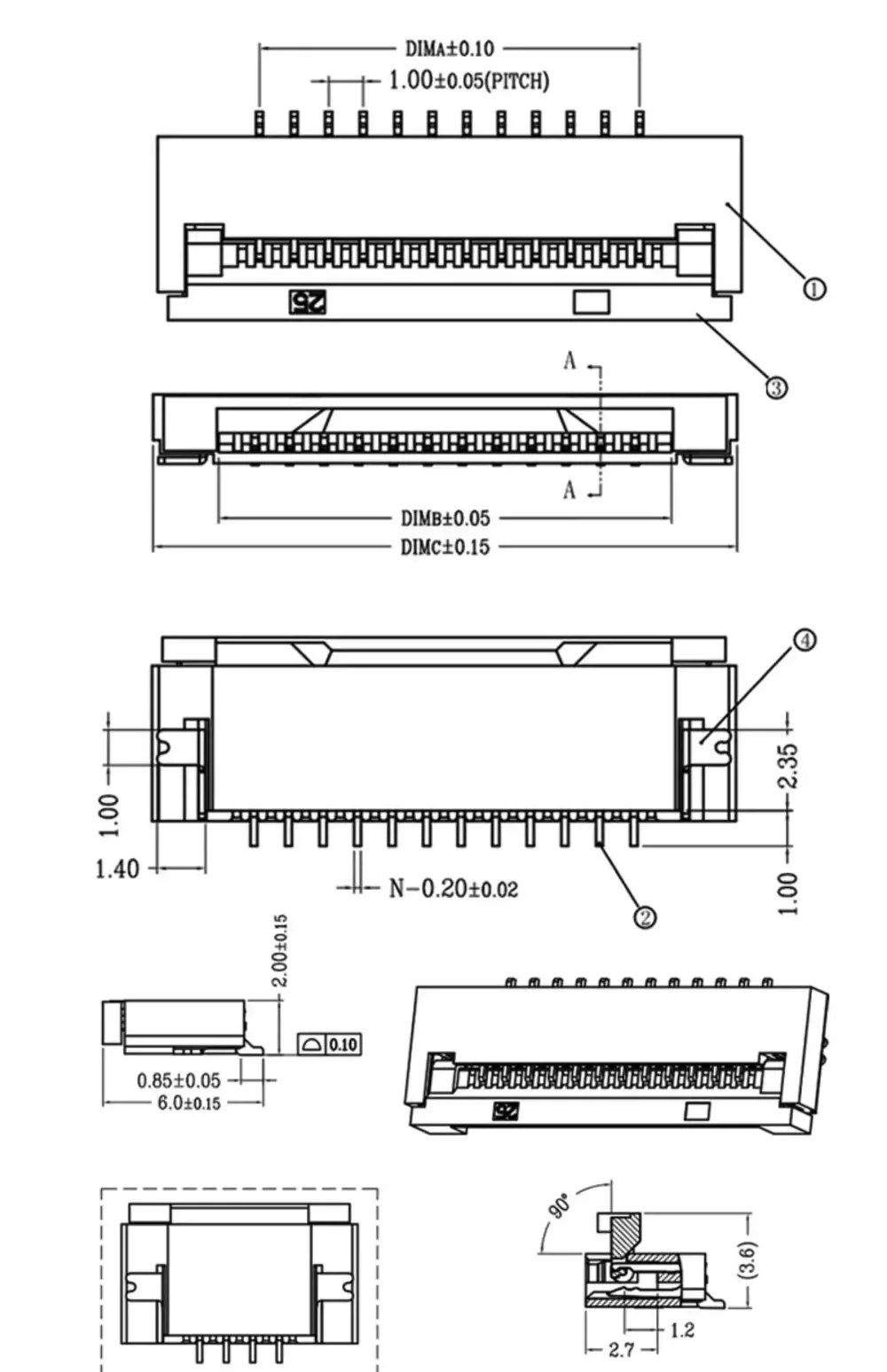 10 Stück FFC/FPC Stecker mit 1,0 mm Rastermaß, Flip-Typ Bodenanschluss 4/6/8/10/16/18-30P Flachkabel – Detail 1