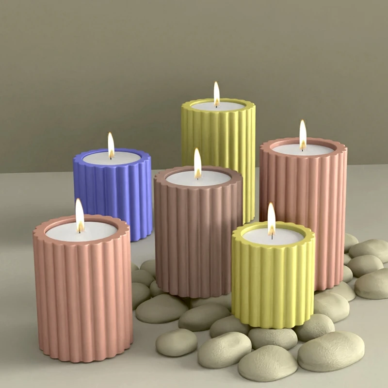 3PCS Candlestick Mold Cylindrical Stripe Candlestick Mold DIY Simplicity Canlde Holder Casting Mould Concrete Resin Mold