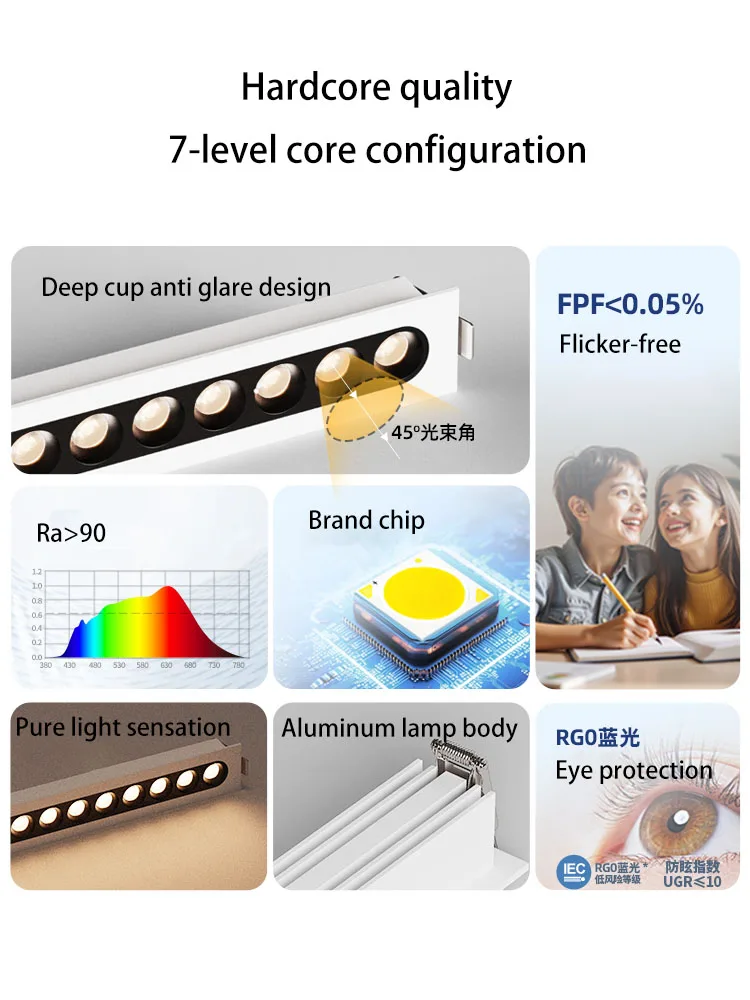 Led Grille Light Recessed Long Strip Spotlight Anti Glare Linear Spot Lamp Living Room Ceiling Lights COB Foco White 110V 220V