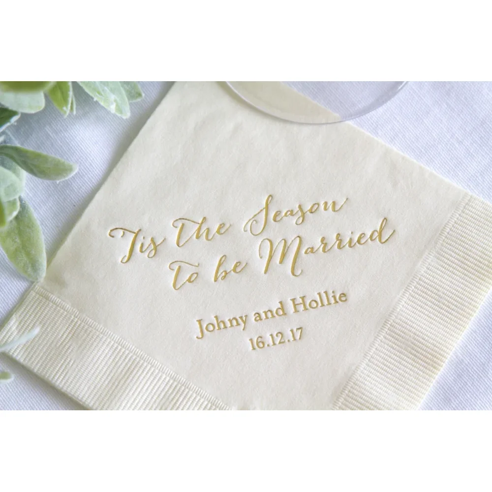 Tis the Season To Be Married,Personalized Christmas Wedding Cocktail Napkins, Rehearsal Dinner, Engagement Party December，50Pcs