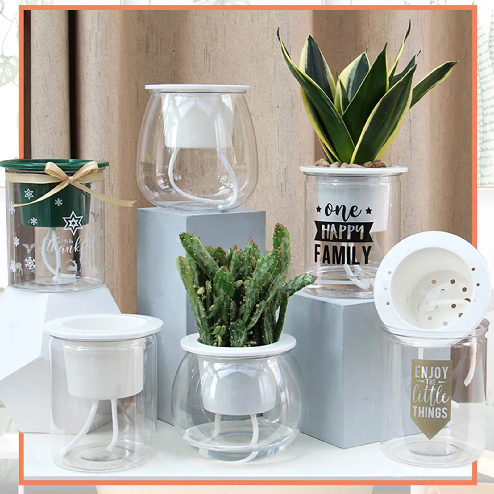 Indoor Self Watering Planter Pots Absorbent Cotton Rope Planter Indoor Plants Pots Office African Violet Pots with  Rope