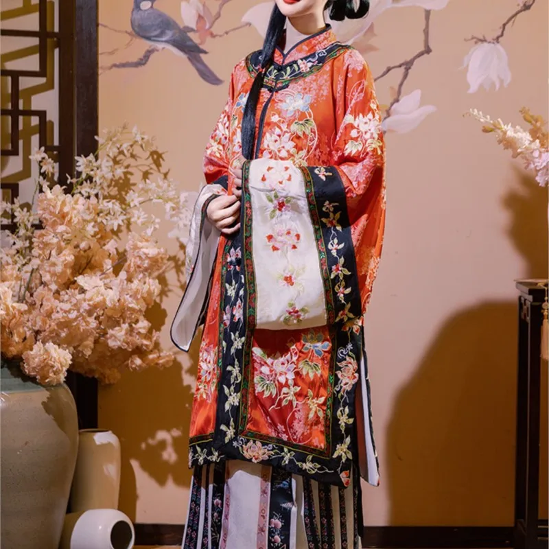 Qing and Han Women's Pingyao Shanxi Merchants Placket round Neck Qing Dynasty Plaid Dress Heavy-Duty Long Embroidery Suit