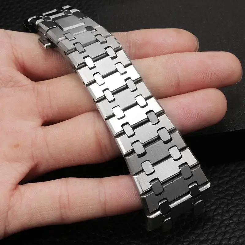 Top Quality steel Watchband 26mm 28mm Silver Men Full Stainless Steel Watch Band Bracelet For AP ROYAL OAK 15400 15500 Strap