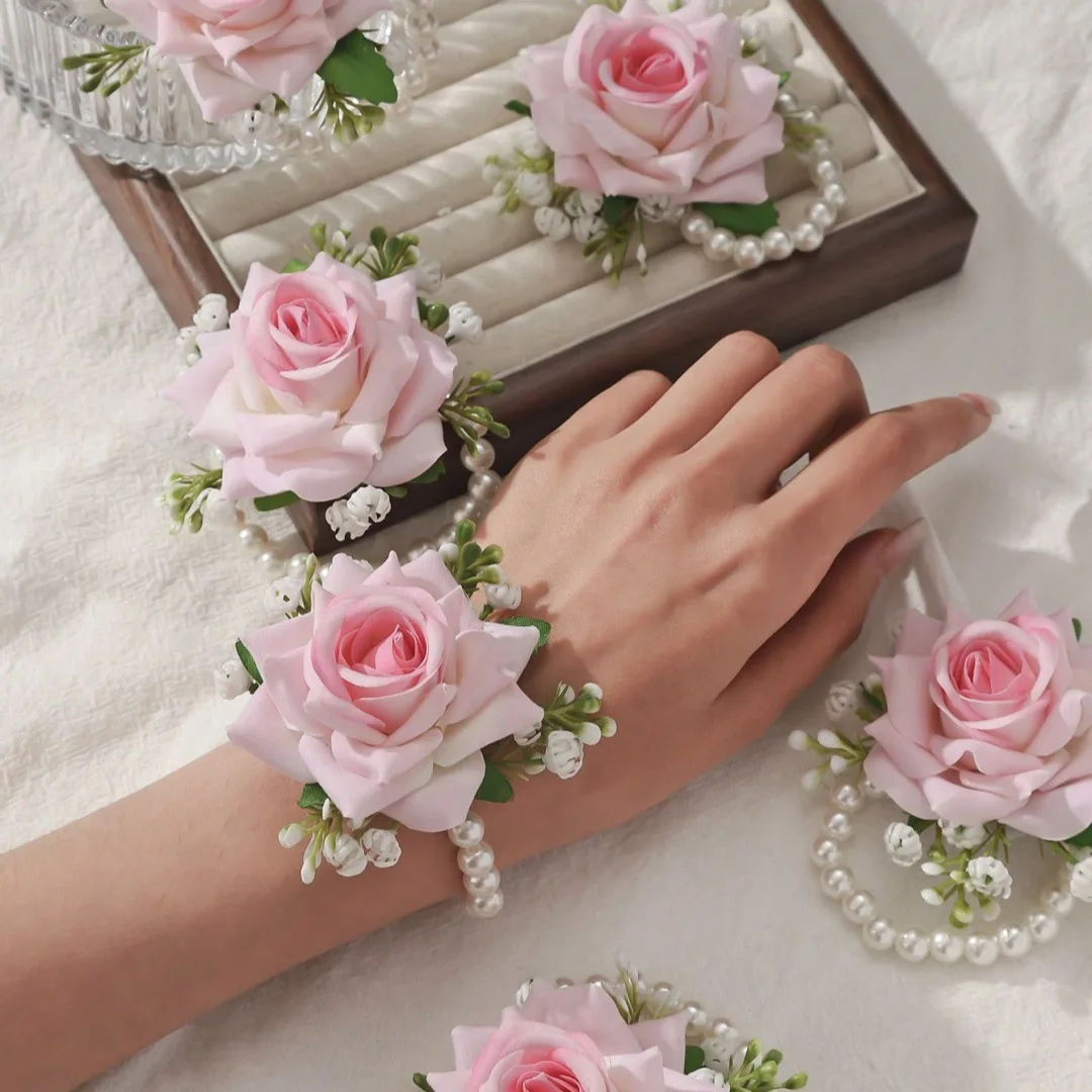 

6 rose wrists, flower bridesmaids, sisters group decoration, rosewood bride wearing wedding