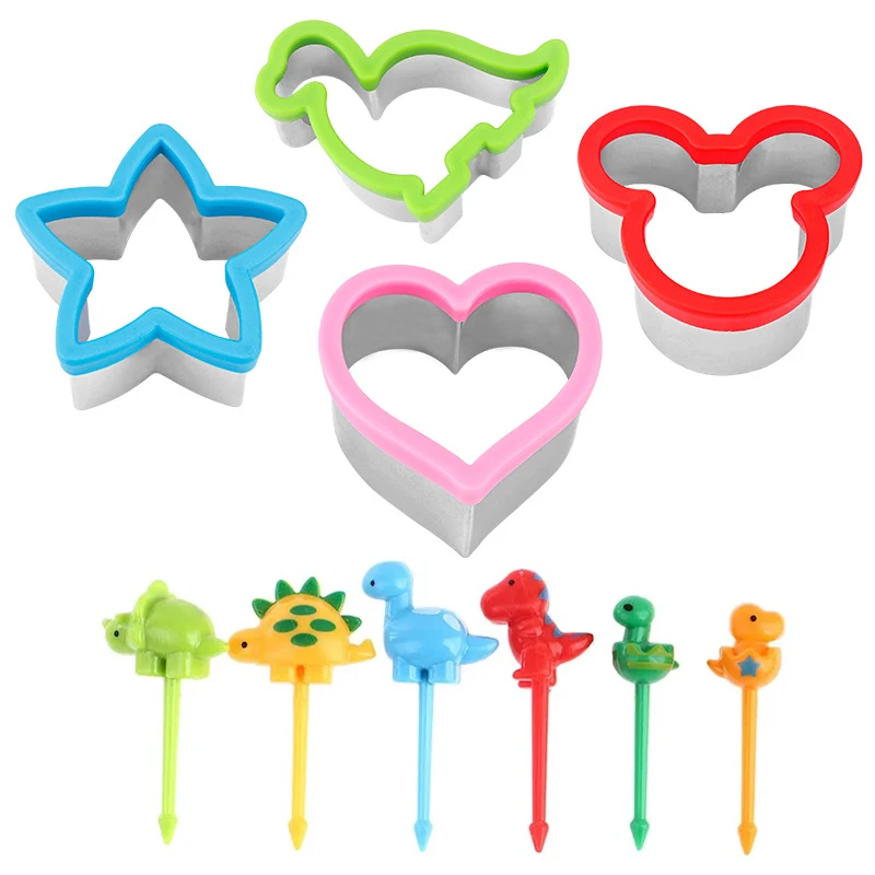 

4PCS Sandwich Cutters with Mini Fork Set Heart Star Shaped Bread Toast Mold Children Lunch Bento Food Makers Kids Cookie Molds