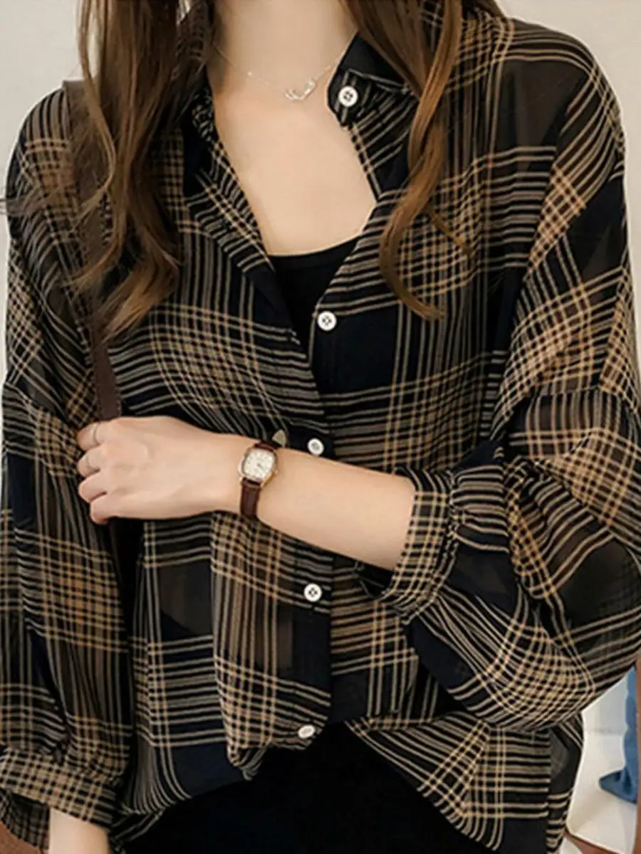 

Новинка 2023, корейский женский свободный длинный све, топ со вкусом Гонконга, воротник на пуговицах с воротником-стойкой