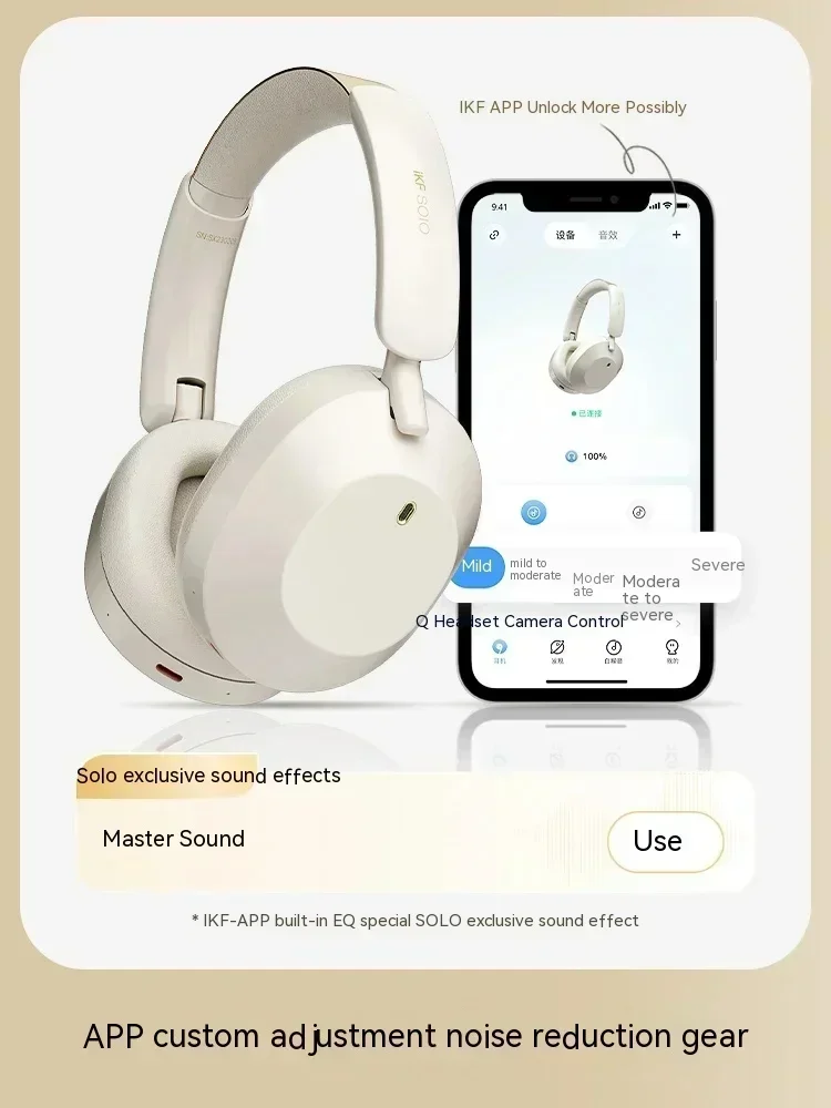 IKF Solo Earphones Over Ear Dynamic Wireless Bluetooth Headsets Noise Reduction Waterproof Bass Anc Enc Ipx4 Gamer Earphone Gift