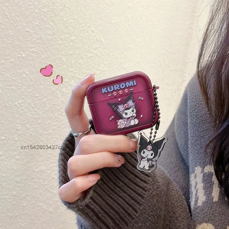 

Милый модный чехол Kuromi для беспроводной Bluetooth-гарнитуры, подходящий для AirPods 1, 2, 3 поколения Pro2, новый мягкий фиолетовый чехол для гарнитуры