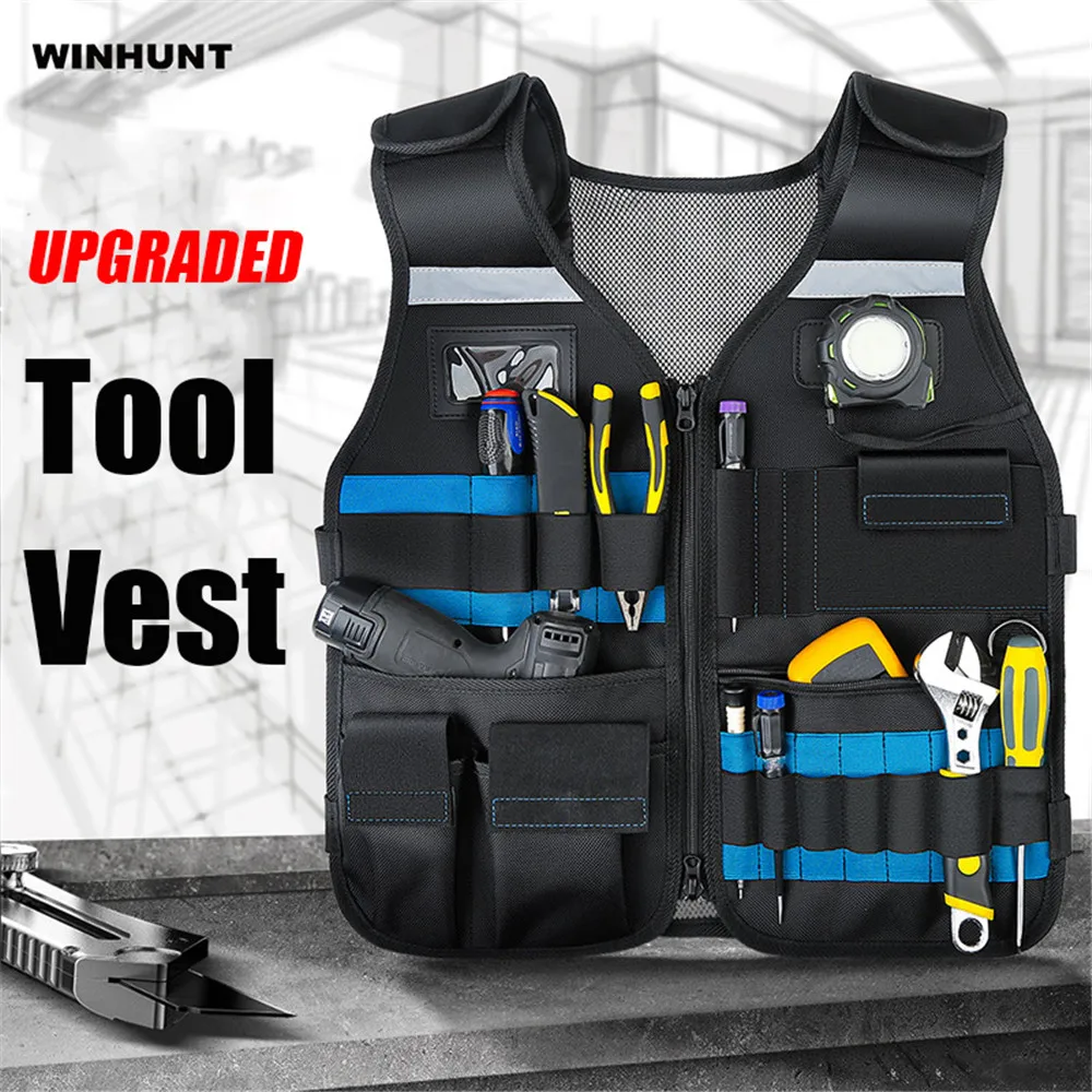 Professional Electrician Carpenter Tool Organizer Hanging Pocket Storage Bag with Multiple Pockets Through The Vest Work