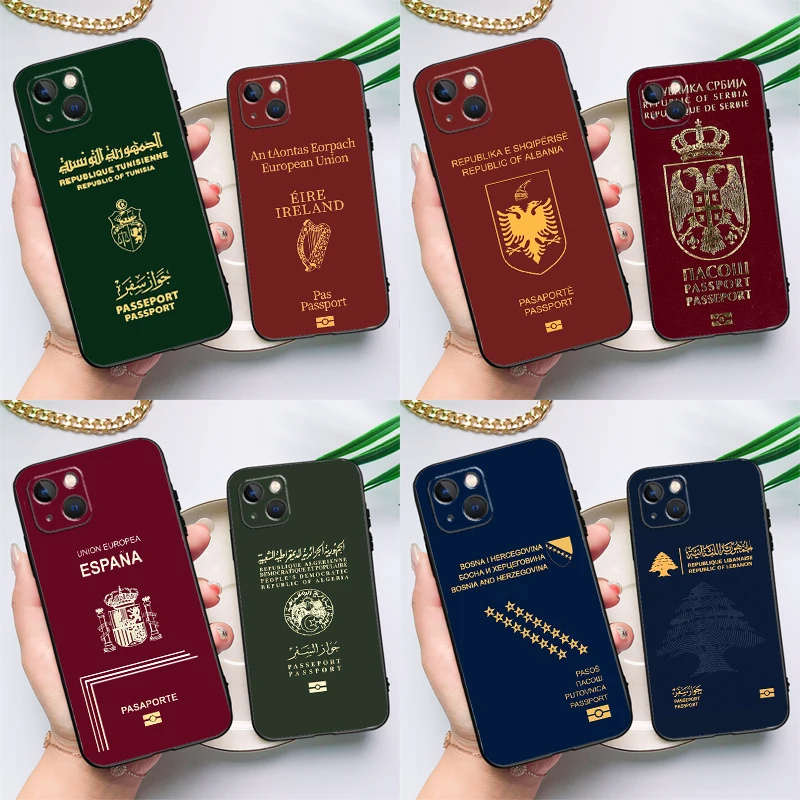 Algerian Russia Serbian Spain Passport Phone Case For iPhone 16 15 13 12 11 14 Pro Max Mini X XR XS MAX Plus Back Cover