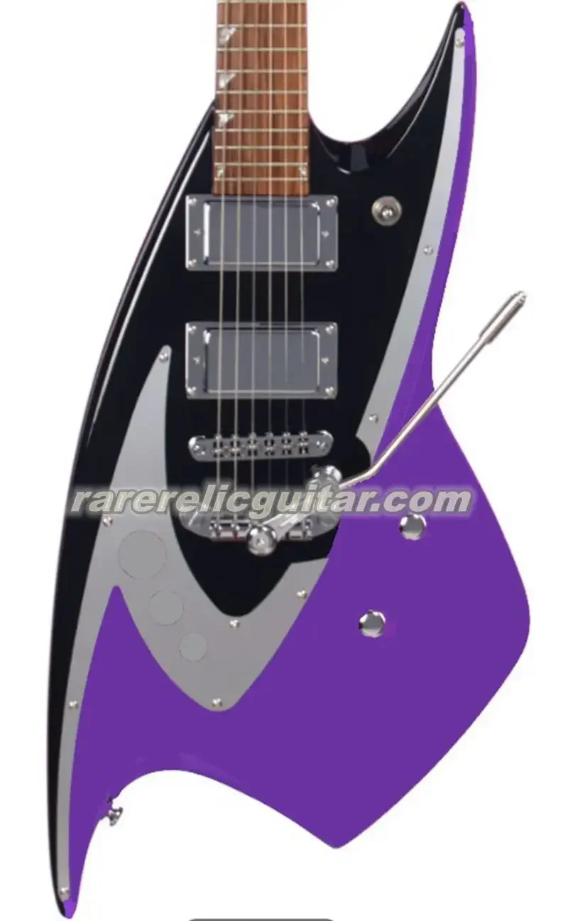 Customized BACKLUND JBD 400 Shark Shaped Purple Electric Guitar Mirror Pickguard Mini Humbucker Pickups Wrap Arround Tailpiece