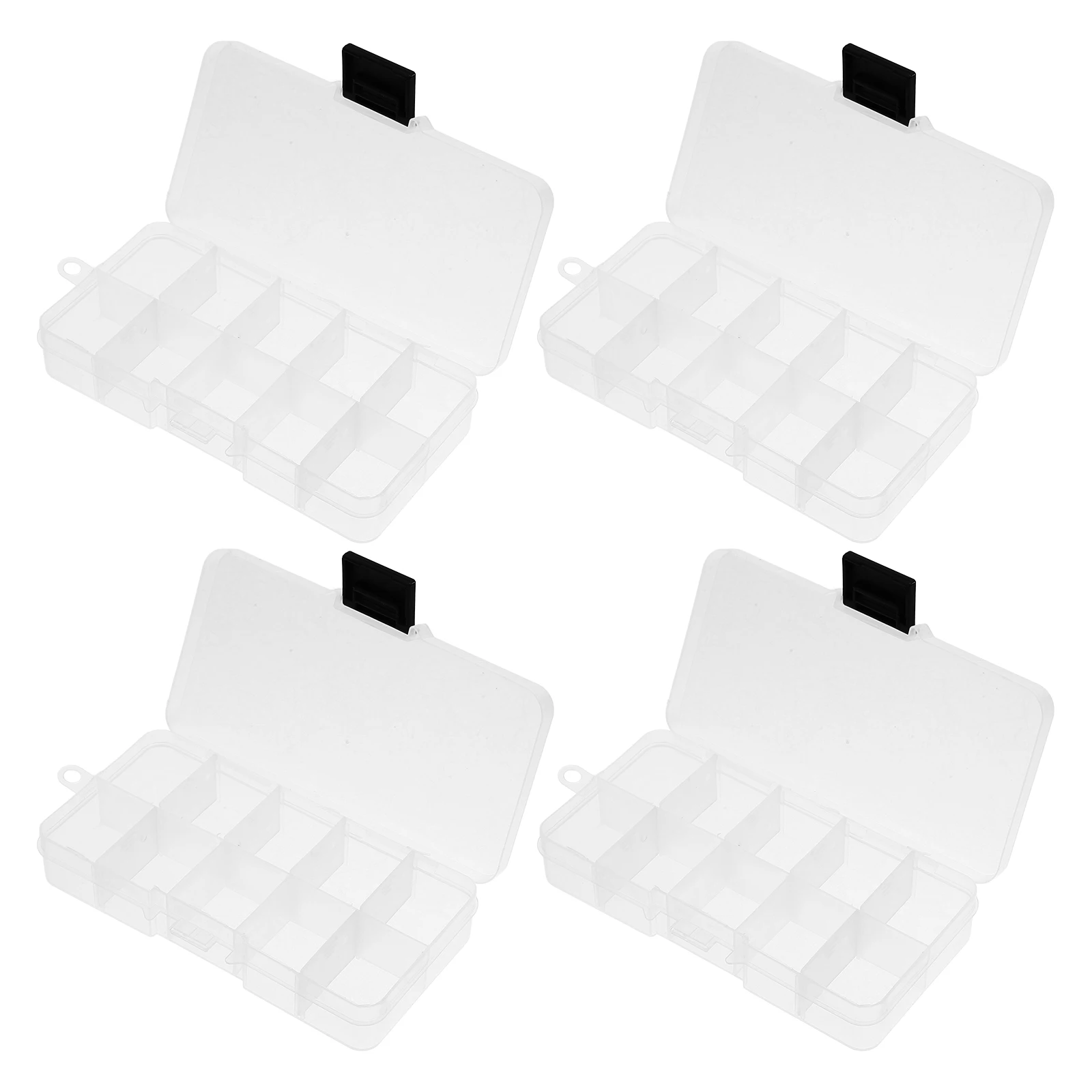 

4pcs Transparent Storage Box with Black Clips Divided Compartments for Nail Art Accessories Fake Nails Rhinestones Manicure