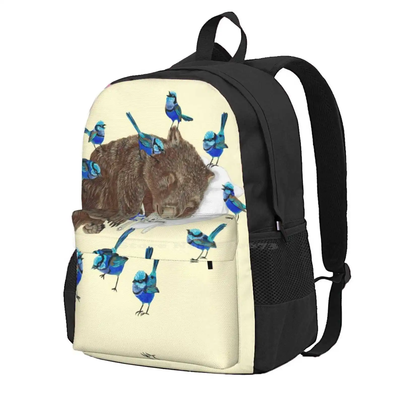 Wombat Hot Sale Schoolbag Backpack Fashion Bags Wombat Animal Blue Wren Bluebird Fairy Nature Australian Birds Wildlife