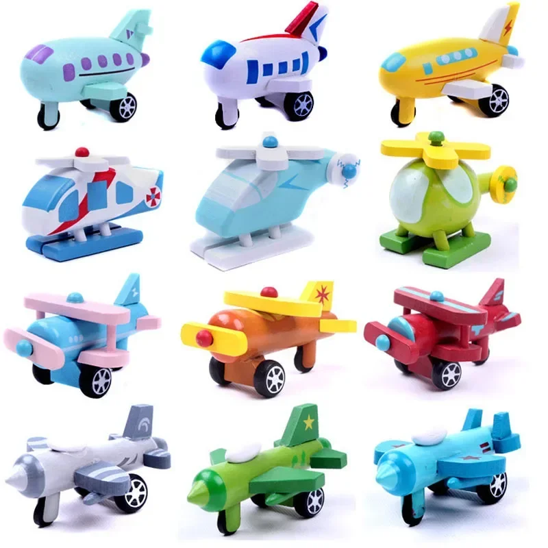 

12pcs/set Wooden Mini airplane model mobile machinery shop car decorative ornaments Puzzle Interactive Toys baby birthday gift