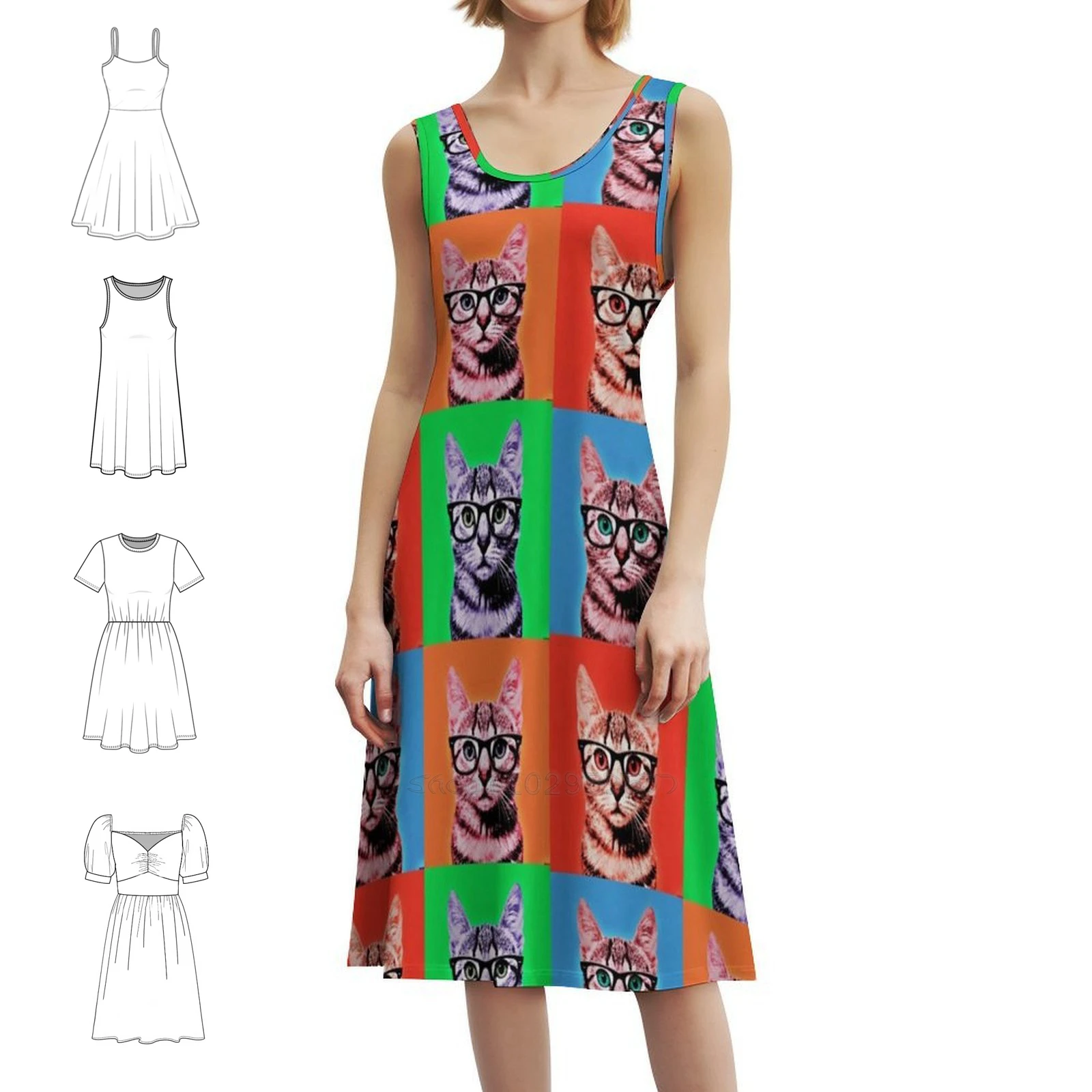 فن البوب المهووس طباعة القط / ديكور المنزل / جدار الفن / فستان الحفلات النسائية ملابس النادي المطبوعة العصرية للإناث مع #1