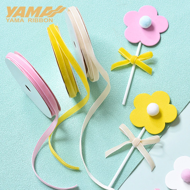 YAMA-Monochrome Velvet Ribbon for Wedding Crafts, Garment Accessories, Shops have 10 Kinds of Size, 4 in, 6mm, 70 Yards/Lot