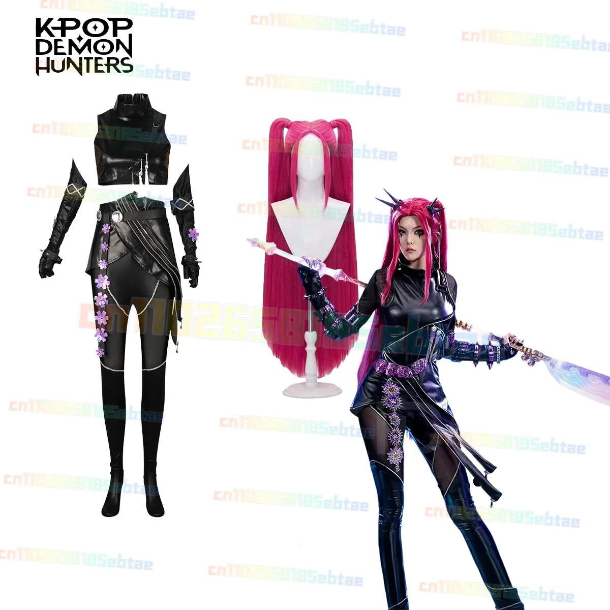 

Kpop Demons Hunters Rumi Cosplay Black Leather Battle Costume Set for Women Adult Halloween Carnival Outfit Coat Pants Belt