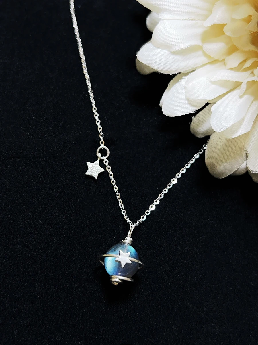 Anime Love and Deepspace Xavier Planet Cosplay Necklace Labradorite Pendant Cartoon Amulet Fine Silver Pendants Adorn Xmas Gift