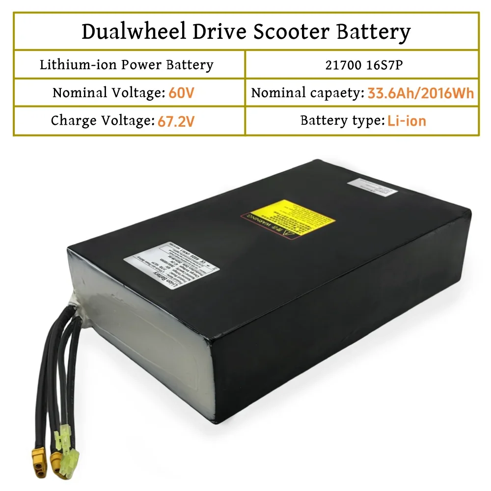 60V 33.6Ah Li-ion Rechargeable Battery Pack 21700 16S7P Dual Port Fast Charging , Suitable for Dual Drive Scooters