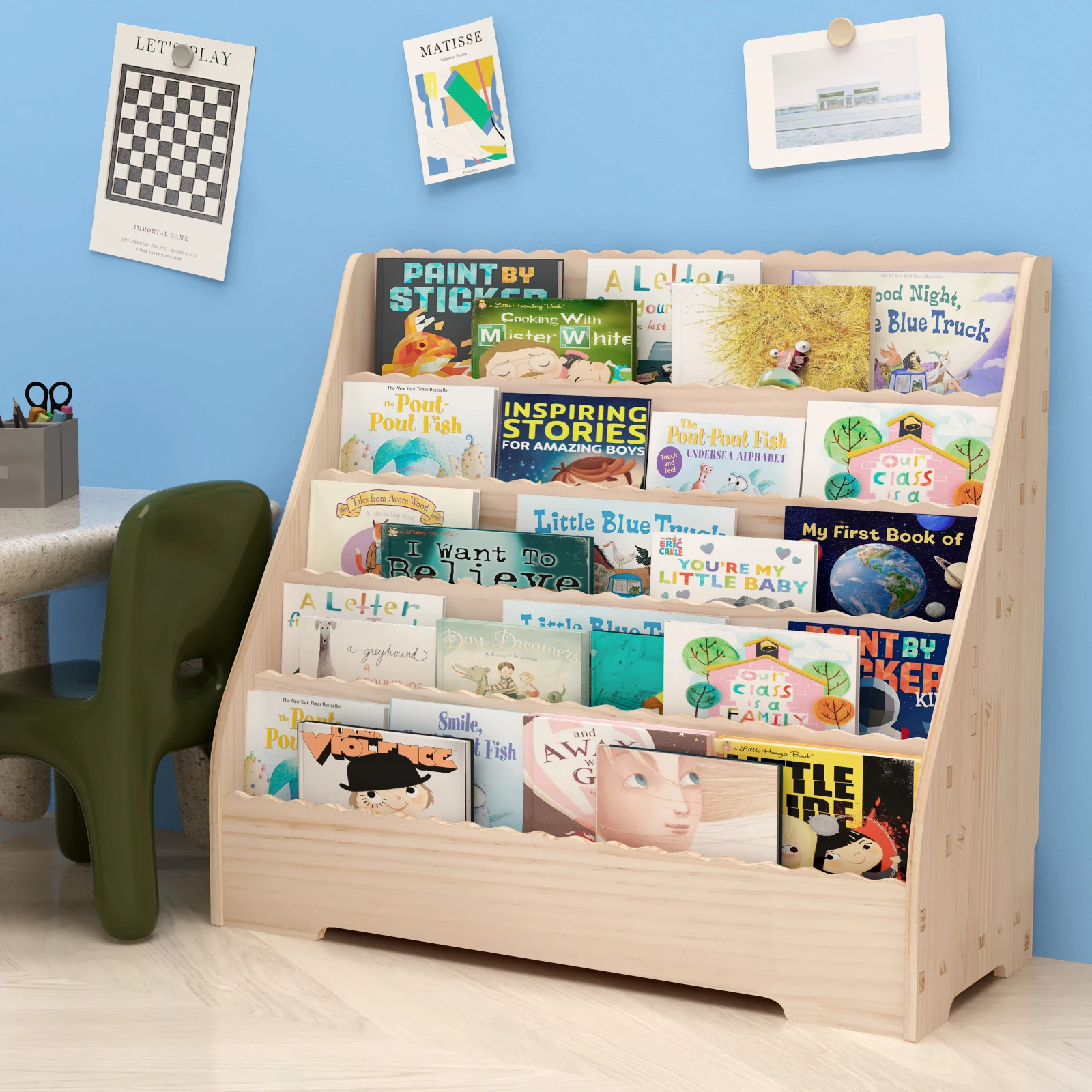 

5-tier Kids Bookshelf Wooden Children Book Rack Children Toddler Book Display Shelves For Classrooms Playroom Nursery 79x32x70cm