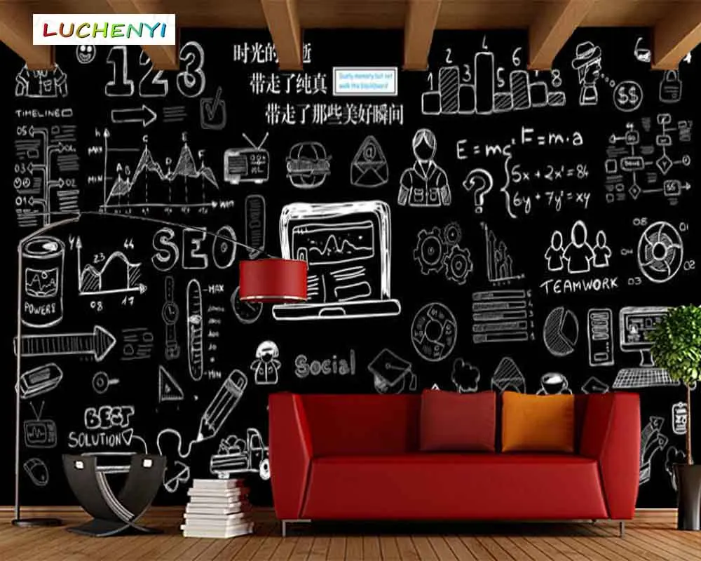 Papel de parede custom Chalk doodles on blackboard 3d wallpaper mural, living room tv wall bedroom wallpaper home decor