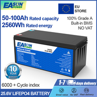 EASUN LiFePO4 Battery 100AH 200AH 12V 24V BMS Rechargeable Lithium Battery Pack for Camping Car Solar No Tax Grade A Battery