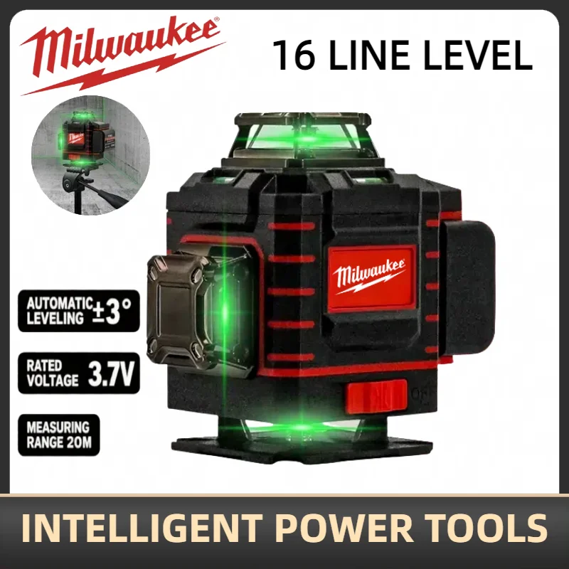 

Milwaukee Cross Laser Level 16 Lines 360°Self-leveling Green Laser Levels 4 Sides Degree Vertical 4.2V 3-4D With Remote Control