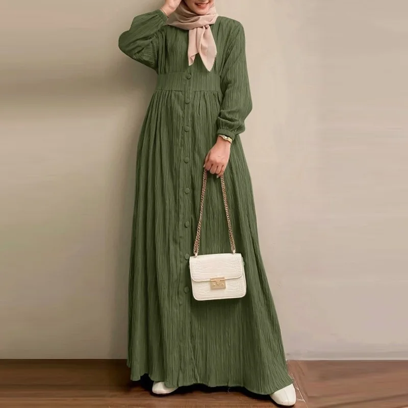 Vêtements pour femmes musulmanes rétro à manches longues Robe de couleur unie printemps et automne nouveau gilet élégant jupe Robe