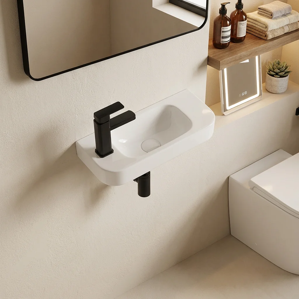 Customized Small Wall‑Hung Ceramic Wash Basin, Compact Wall Mount Lavabo Sink For RV / Caravan / Campervan / Travel Trailer