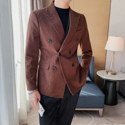 2024 Autumn And Winter Men's Corduroy Double-Breasted Suit Coat Jackets High Quality Slim Fit Casual Blazers Gift For Husband