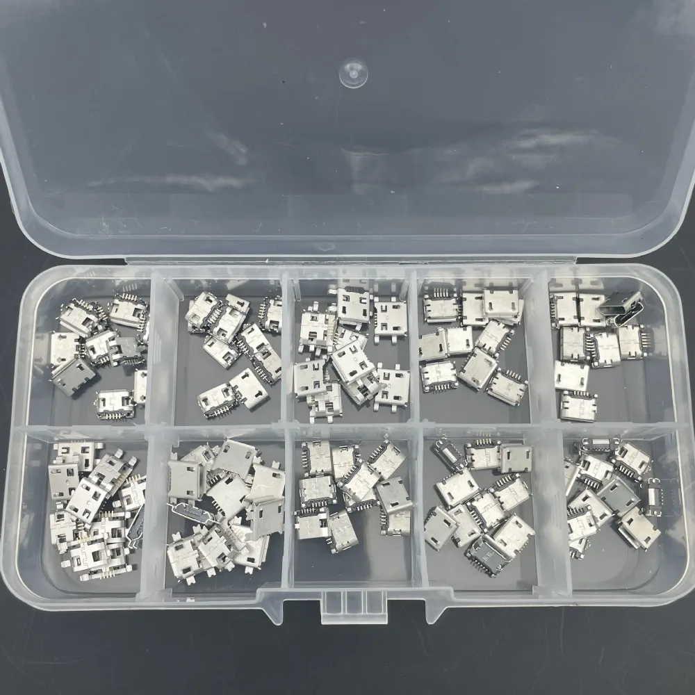 100Pcs 10Models Mix 5Pin Micro USB Charging Dock Connectors Micro USB DIY Repair Adapter Kits USB Digital Product For Phone