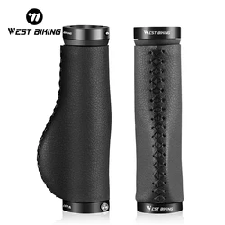 WEST BIKING Soft Leather Bicycle Grips MTB City Bike Scooter Handle Cover Bar End Non-slip Aluminum Lock Cycling Handlebar Grips