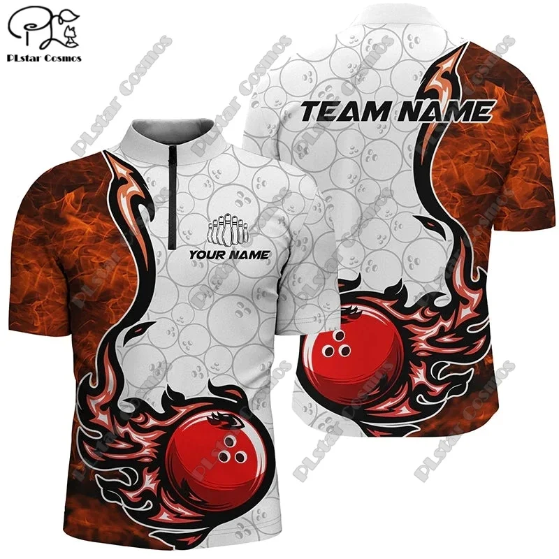 

PLstar Cosmos new personalized bowling team 3D printed bowling pattern zipper POLO shirt unisex casual team sports series X-2