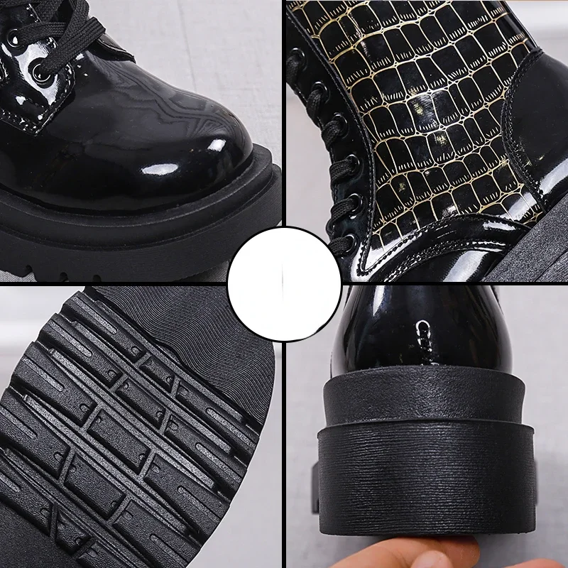 Shoes Female 2023 New High Quality Women\'s Boots Comfortable Round Toe Platform Boots Winter High Top Lace-up Motorcycle Boots