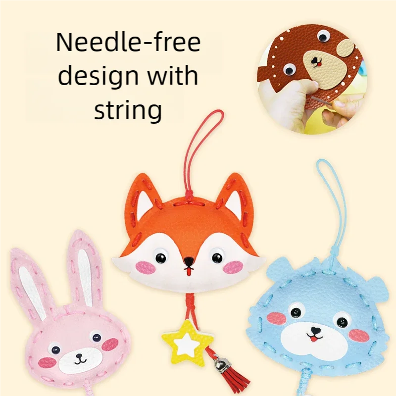 Children\'s Handmade DIY Sewing Doll Sewing Fabric Material Non-Punching Thread Threading Hanging Ornament Toy