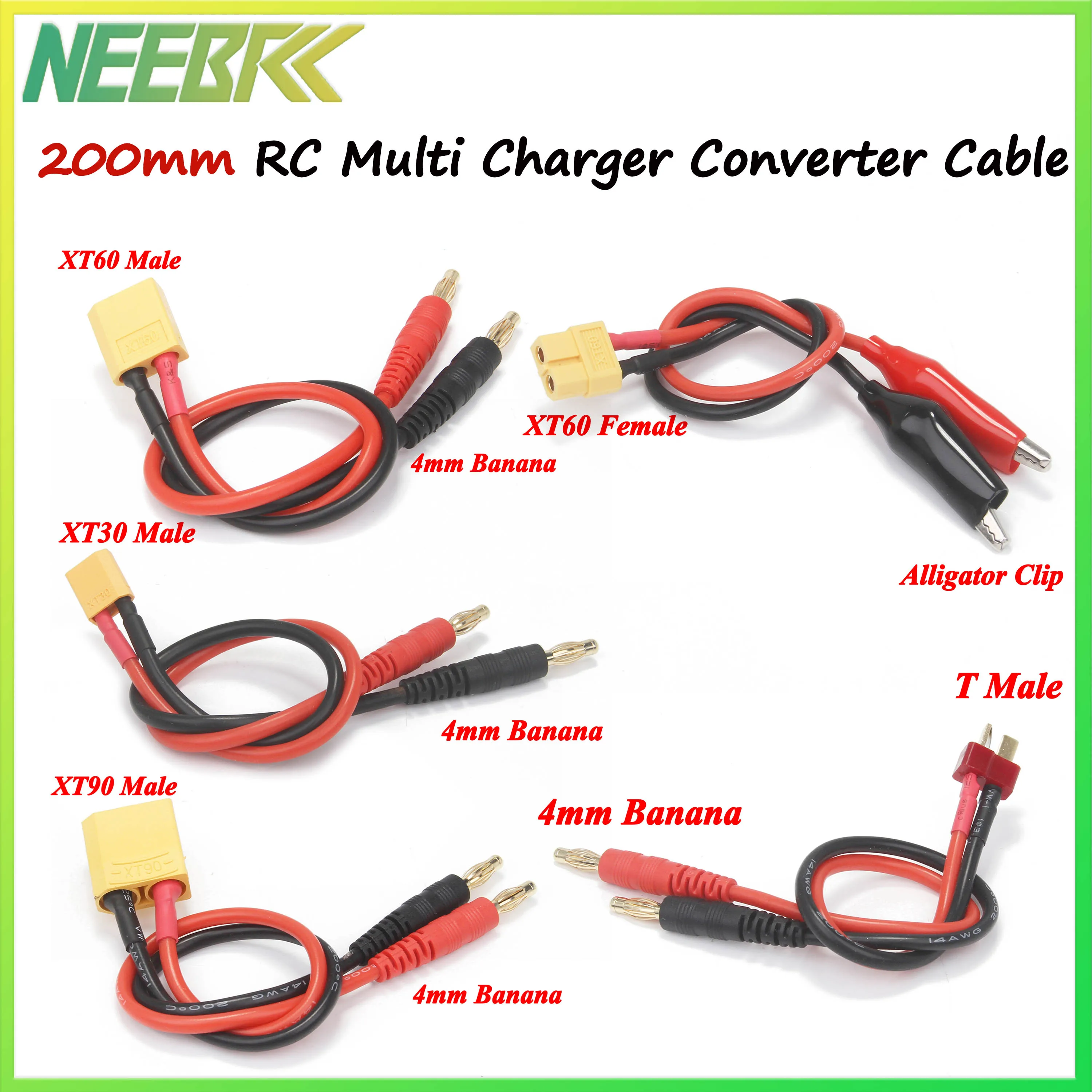 

200mm RC Multi Battery Charger Adapter Converter Cable XT30 XT60 XT90 T Plug to 4.0mm Banana Plug for IMAX B6 B6AC Lipo Battery