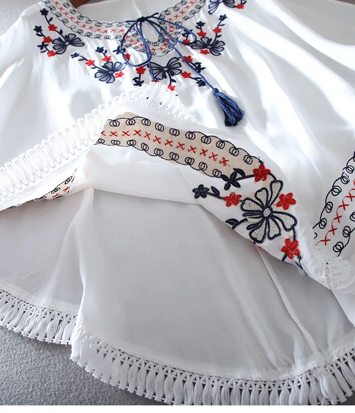 Summer Dress 2022 Fashion Floral Embroidery Women White Dress Batwing O-Neck Bohemian Casual Boho Dresses Vestidos Clothing