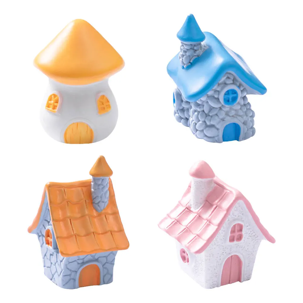 

4 Pcs Decoration Tiny Fairy House Retro Stone House Ornaments for Garden Decor Bonsai Landscaping Figurines Sculpture