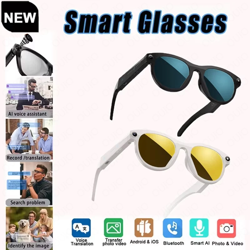 

New Intelligent Ai Camera Glasses 200W Pixel HD Shooting Translation Bluetooth Call Intelligent Recognition Sunglasses Men Women