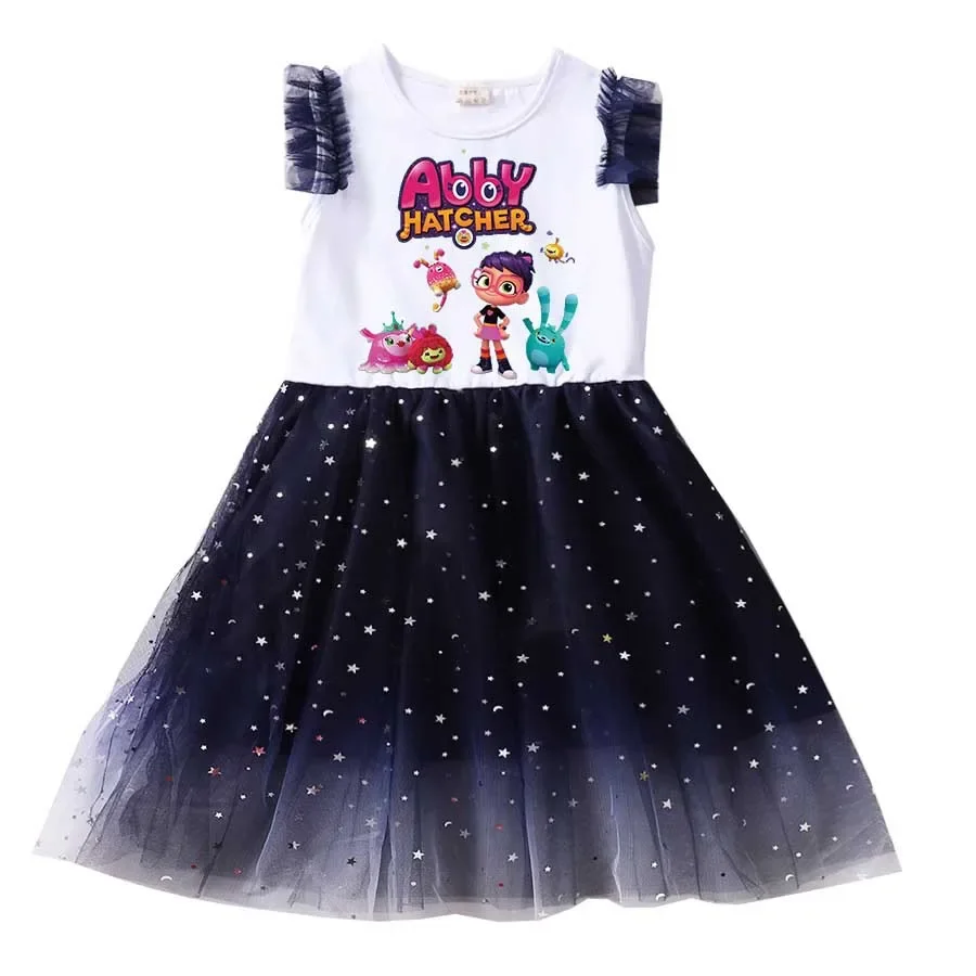 New Girls Dress Cartoon 2024 Summer Abby Hatcher Children's Princess Baby Girl Toddler Short Sleeve Cute Party Dresses 3-12Y