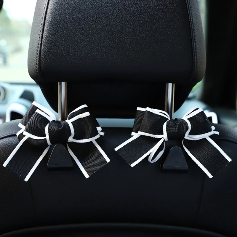 Cute Bowknot Car Seat Back Hooks Vehicle Headrest Organizer Hanger For Groceries Bag Handbag Storage Women Car Accessories